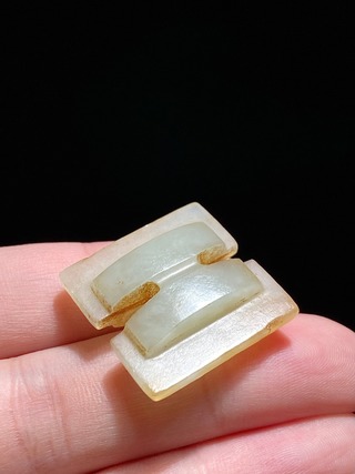 和田玉籽料|汉 熟坑 和田玉籽料 白玉 工字珮 挂件