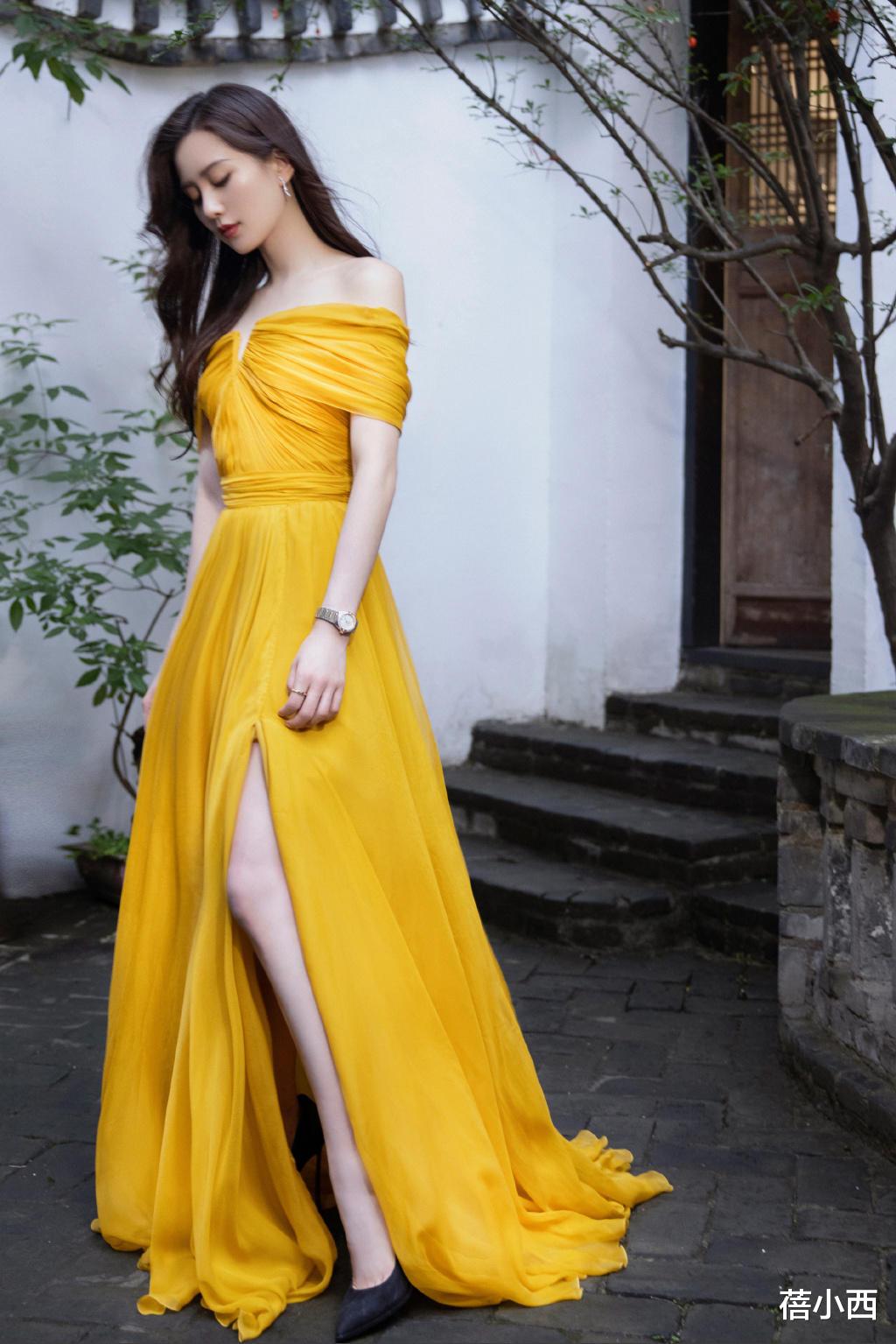 蓓小西|吴奇隆的小娇妻刘诗诗真是太漂亮了,穿黄色连衣裙,气质一等一