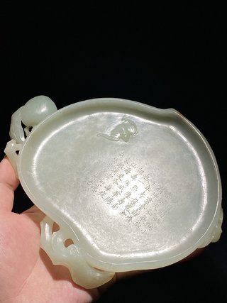 和田玉籽料|清乾隆 和田玉籽料 白玉 诗文 桃蝠 桃型 笔砚 笔舔