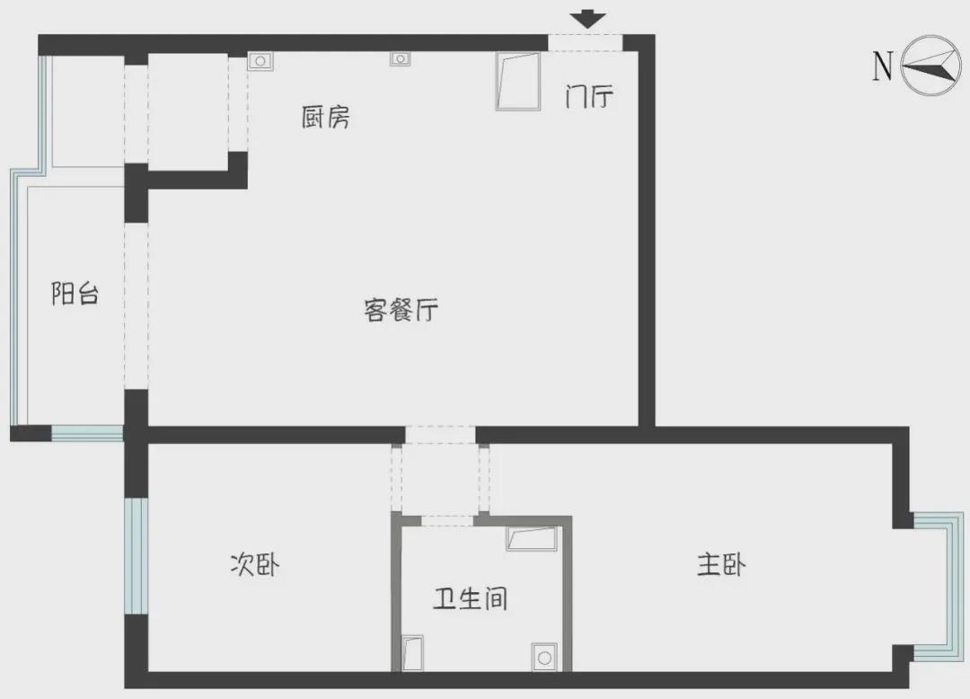 |62㎡小两房改造设计,1(书房)+1(衣帽间)=1(间),什么操作