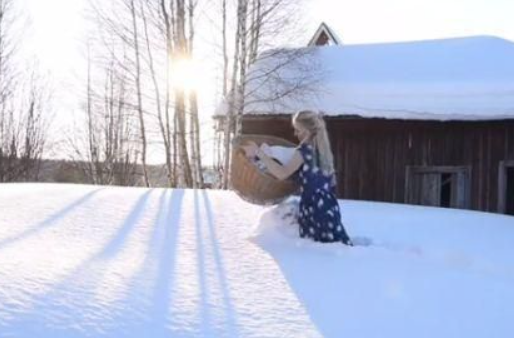 李子柒|“北欧李子柒”雪地露肩短袖晾衣服,网友:代入感太强,手已冻掉