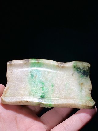 笔筒|清 天然飘绿翡翠 松桩 墨床 笔搁 文房摆件