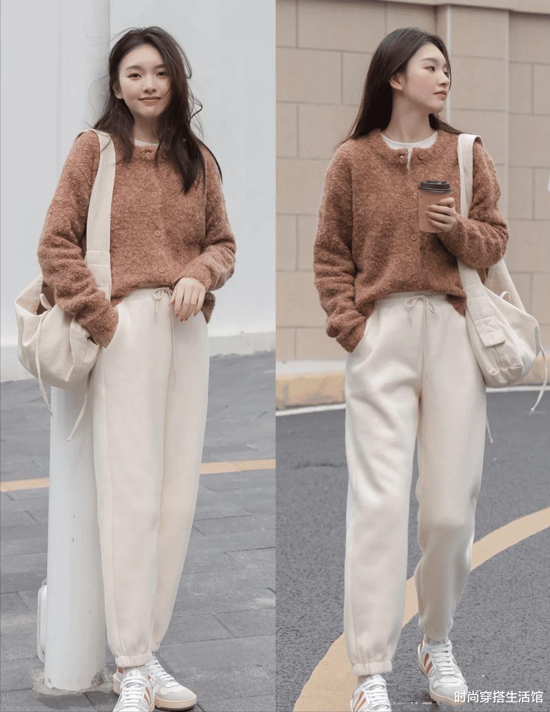 时尚穿搭生活馆 秋末冬初怎么能少了一条白裤子，30岁女人这样穿，青春减龄又保暖