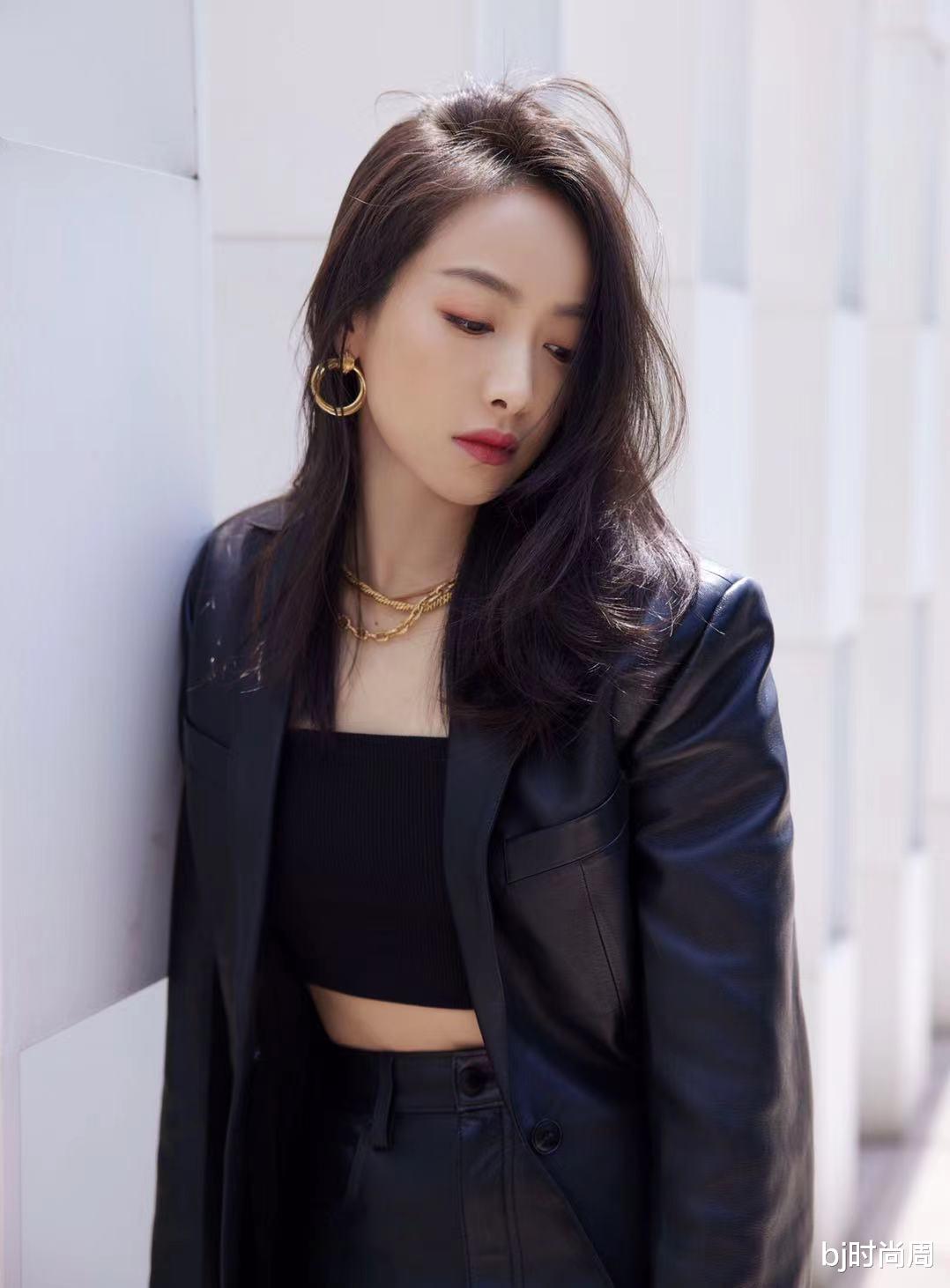 宋茜|宋茜穿皮质套装，特帅，有点霸道总裁既视感