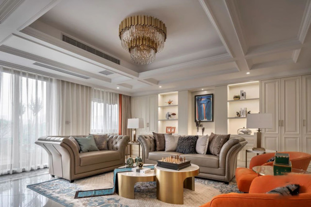 189平轻奢四居室,爱马仕橙色、金属铜色突破沉闷的空间