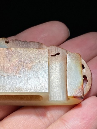 交易|汉 和田玉籽料 出廓螭龙纹 玉剑璏 把件挂件