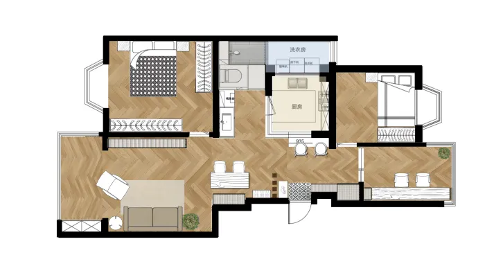 106平三居室,日式原木风格,餐厅卡座,厨房开窗+小吧台设计,大爱!
