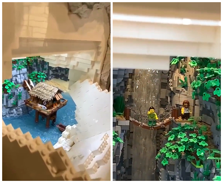 |大户人家的乐高电视墙，每个格子都是微缩景观，网友：这也太酷了