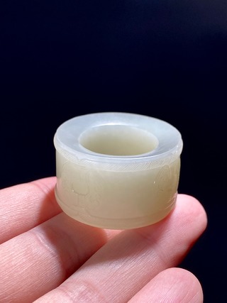 和田玉籽料|清 和田玉籽料 绳纹系璧 扳指