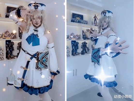 可莉|大叔与女儿一起COS《原神》可莉，画风太刚猛，网友：野兽和萝莉