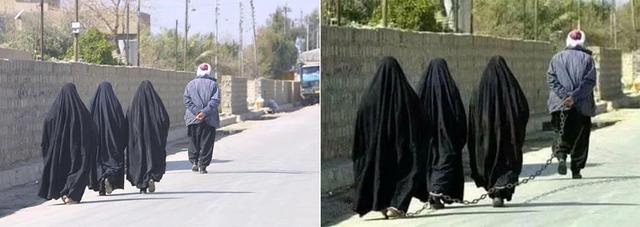 阿富汗 阿富汗3名女子身着黑袍，拴着脚链被男子牵着上街？真相是这样！