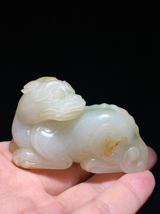 艺术品|清 和田玉 籽料 白玉 独角兽 瑞兽