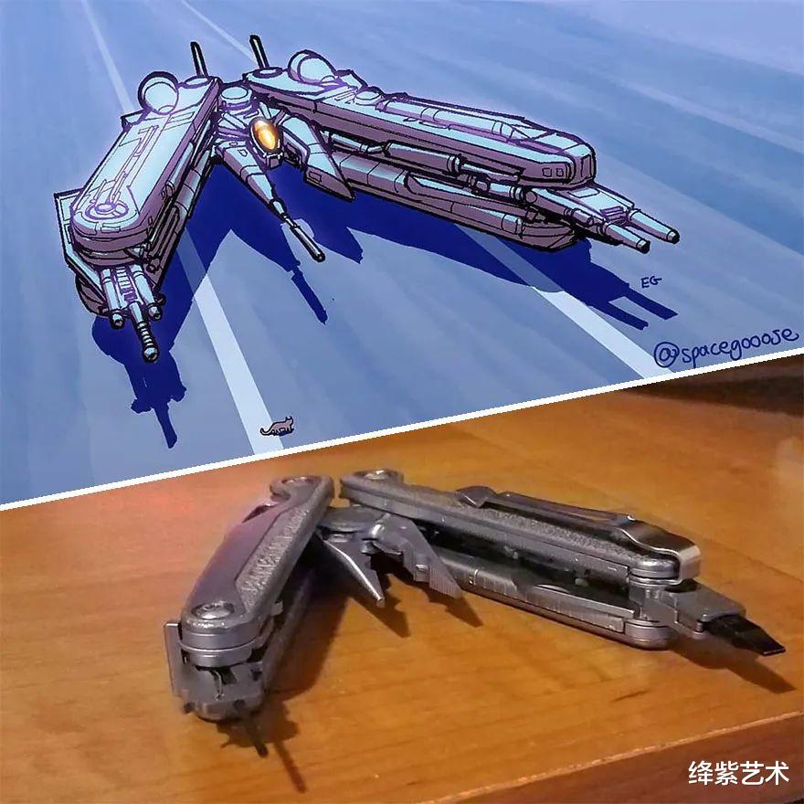 绛紫艺术 ?他依照日常物品手绘宇宙飞船，酒瓶子都不放过，网友：想象力绝了