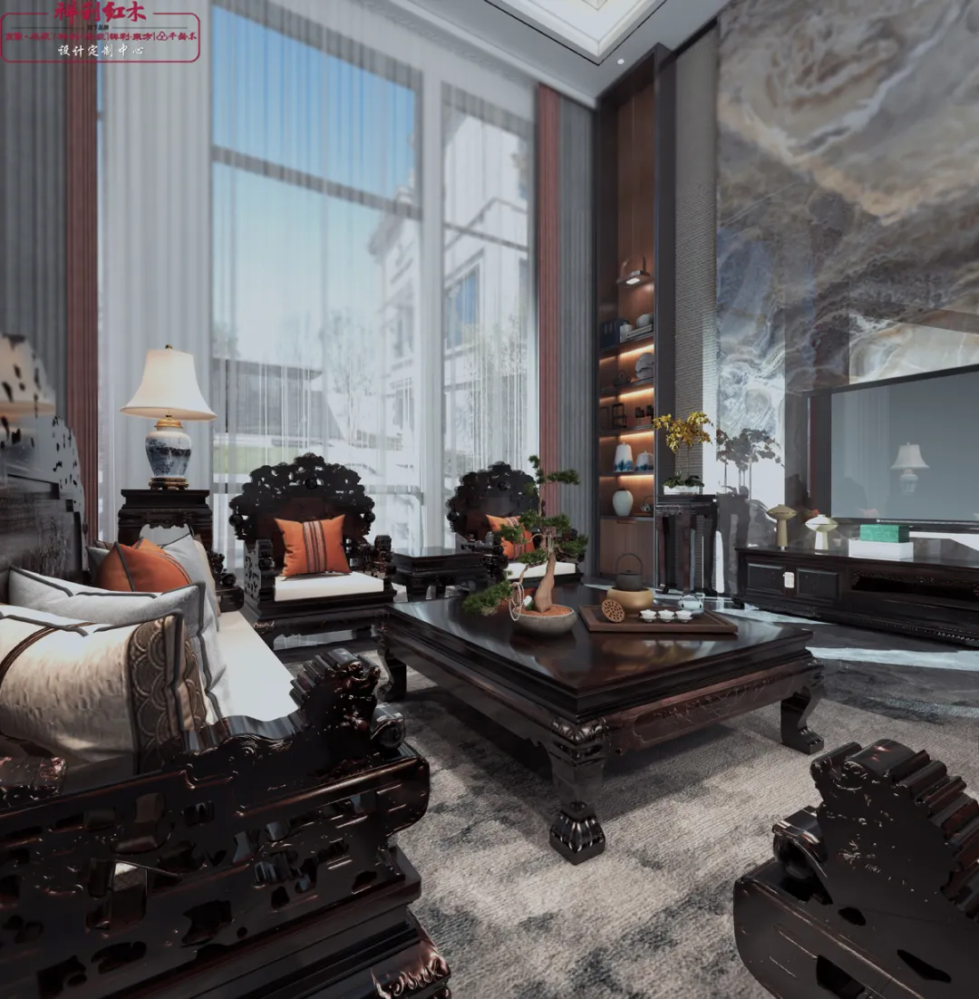 |中式别墅红木家具软装案例【客厅篇】
