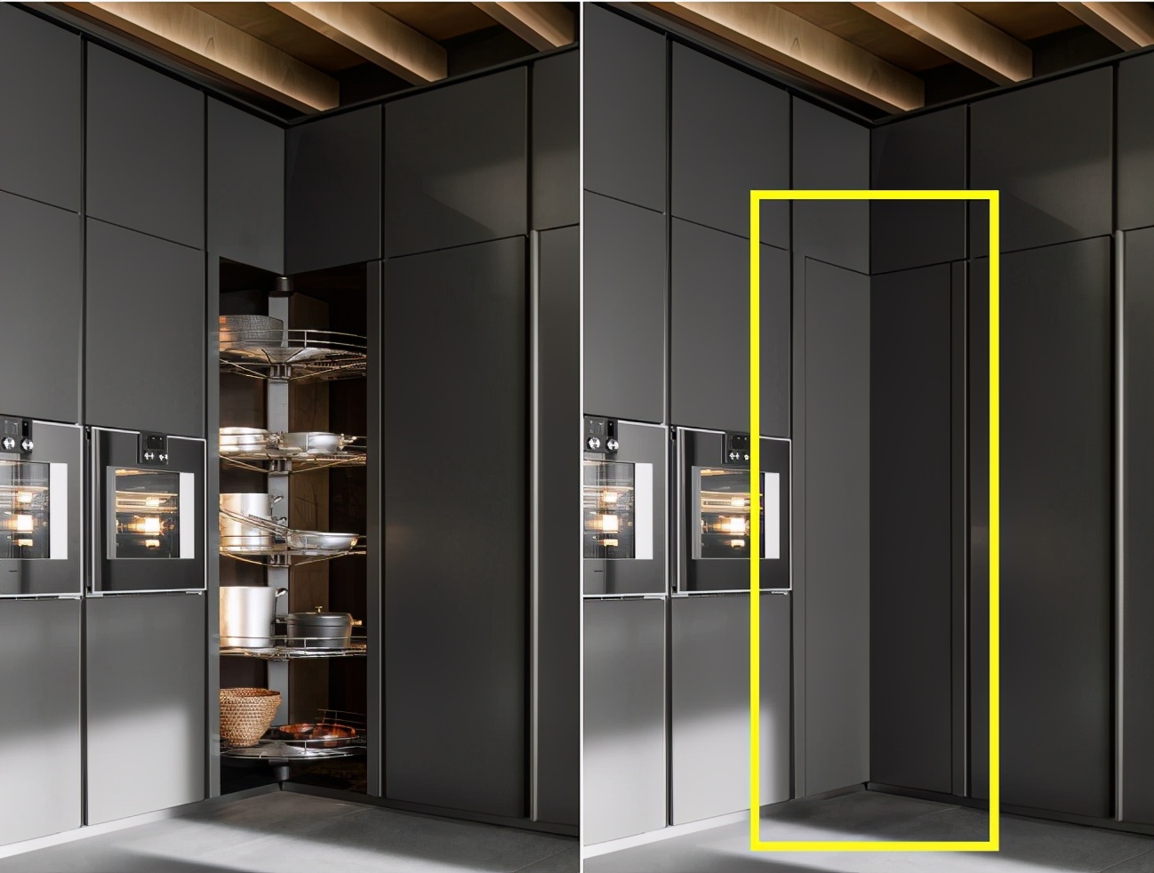 别再费劲打很多柜子了，把收纳做成\转\的，储物量可翻一番！