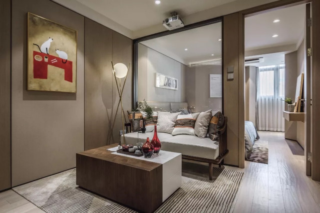 |77平现代风二居室，进门客厅做一排柜子一物多用