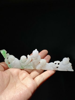 翡翠|清 冰糯种福禄寿三色翡翠  五子登科 摆件笔架