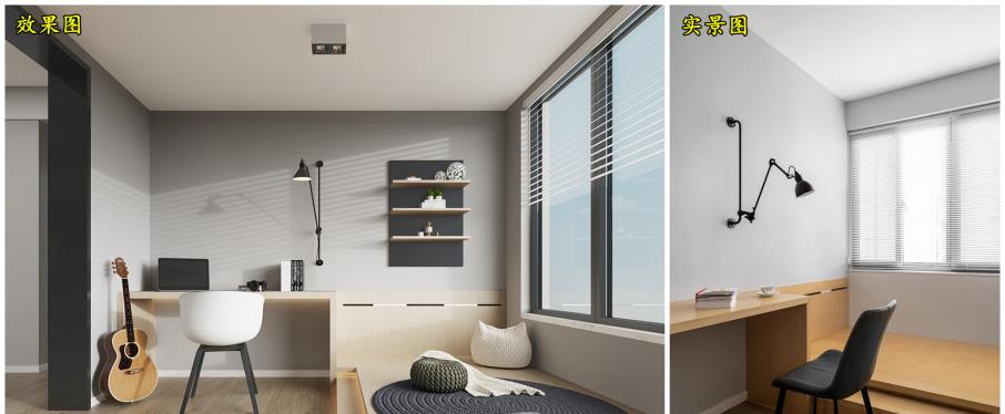 越想越机智，将榻榻米床尾延伸打造成一字型书桌，双人位共同学习