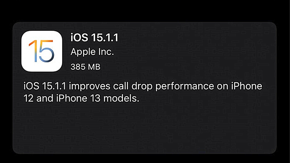 苹果正式推送iOS15.1.1系统，iPhone12和13系列机型建议更新