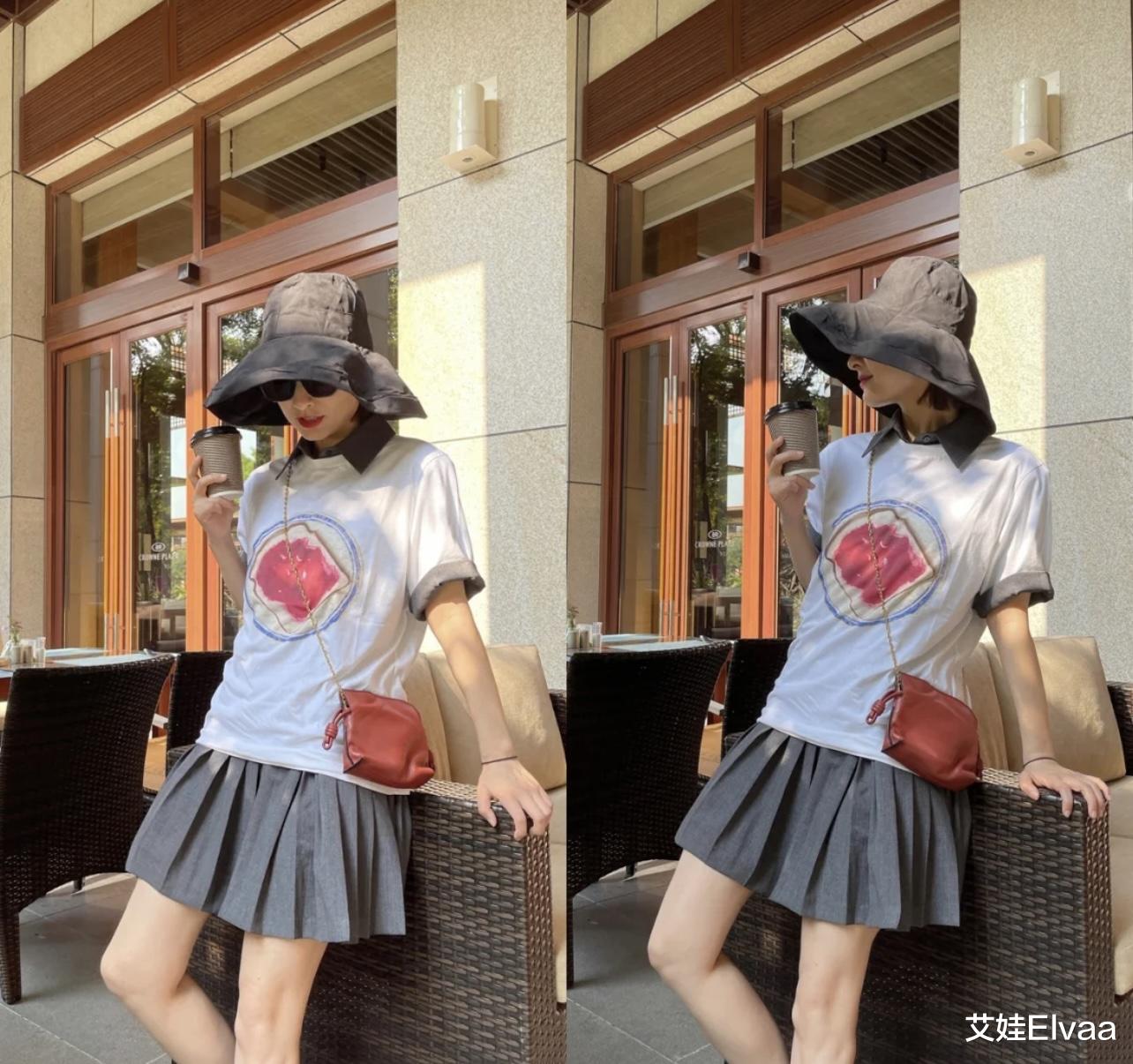 艾娃Elvaa|吴昕审美有问题？穿皱巴巴T恤配百褶裙，搭配红色包包太low