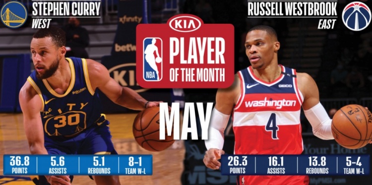 斯蒂芬·库里|疯狂的5月最佳！库里创队史纪录，威少历史首人，爱德华兹场均27分！
