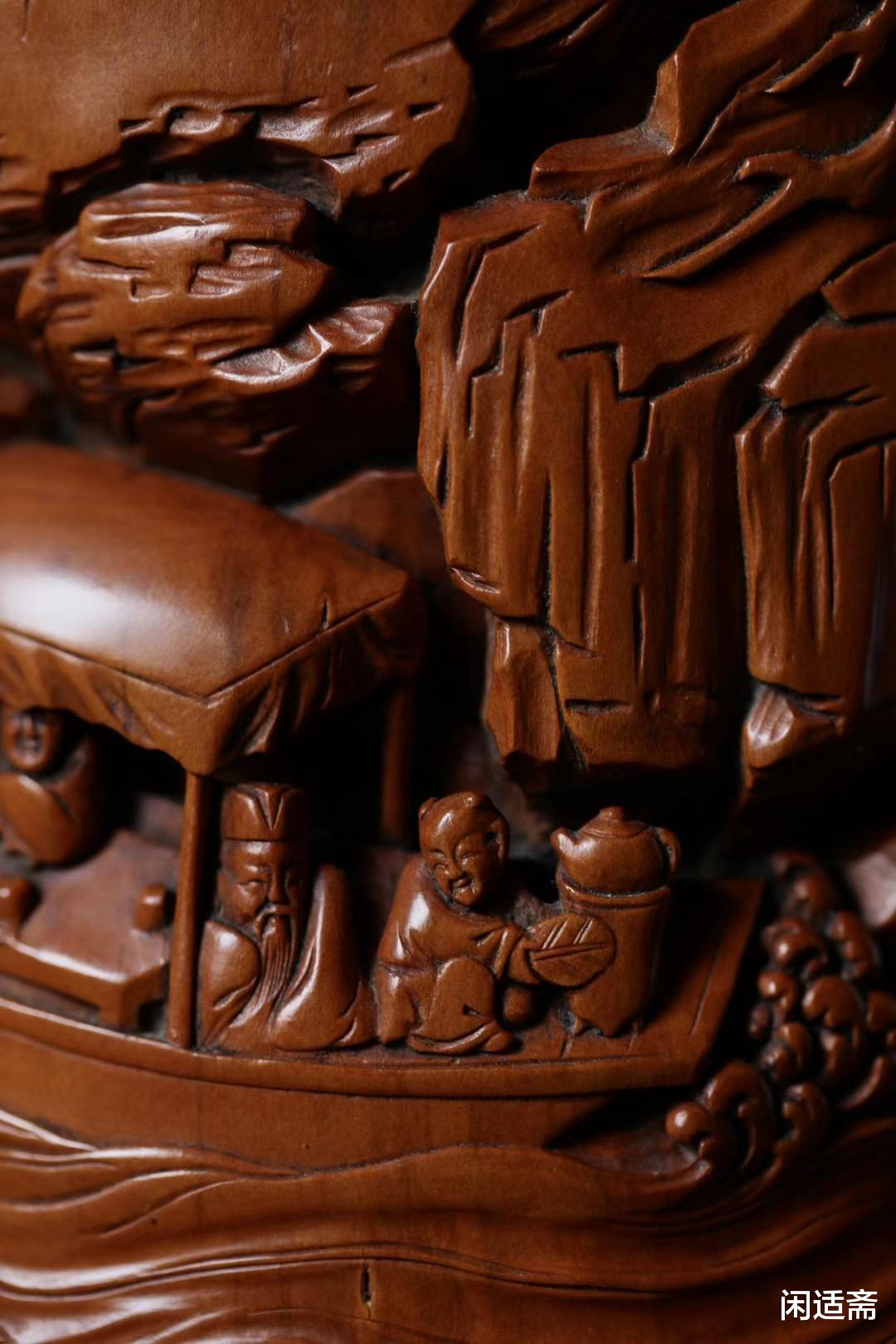 雕刻|文房藏珍,老黄杨大料,雕刻夜游赤壁图,笔筒