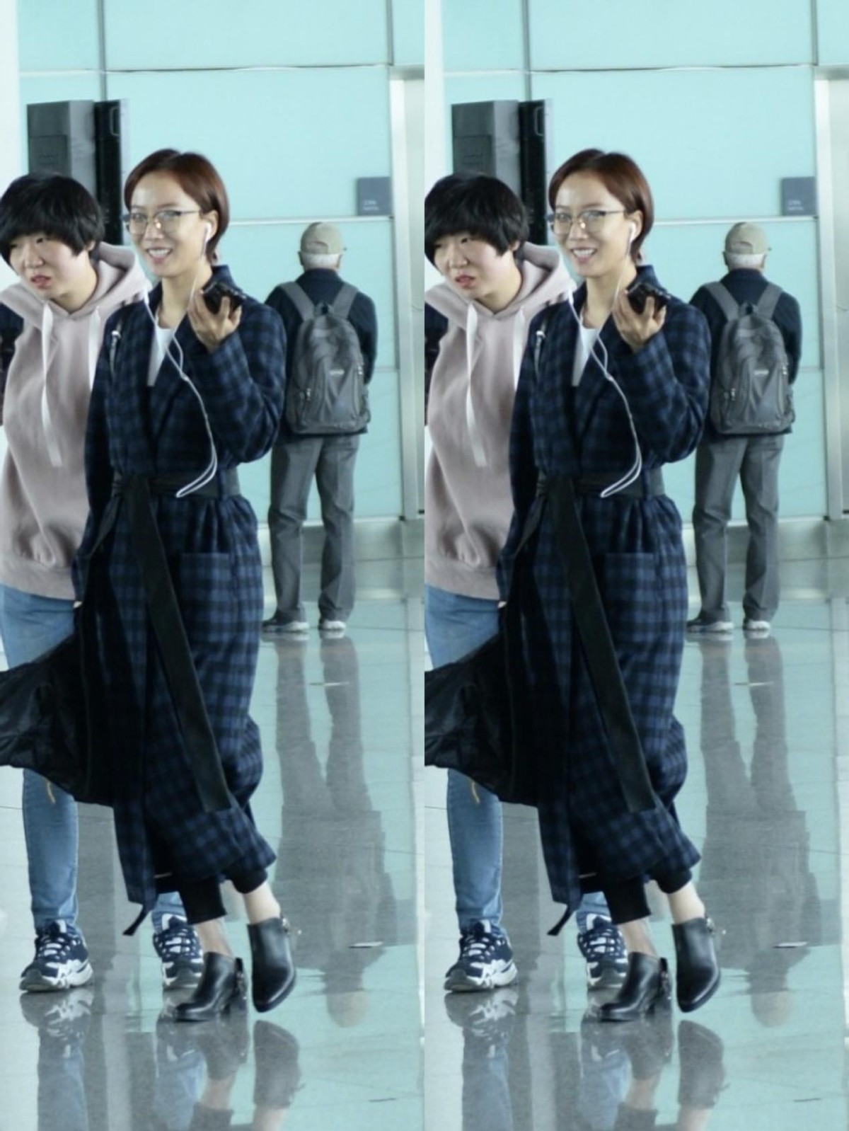 王珞丹|王珞丹私下里好自然，穿格纹大衣素颜出镜，戴个眼镜挺像老师的