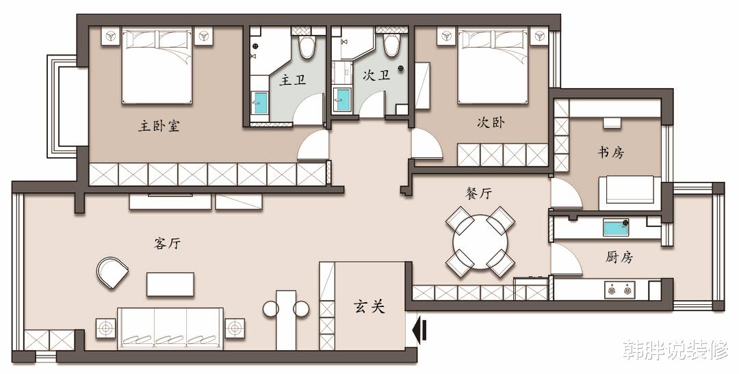 韩胖说装修|123㎡极简装修，坚持白墙不做吊顶省钱又耐看，进门被玄关惊艳了
