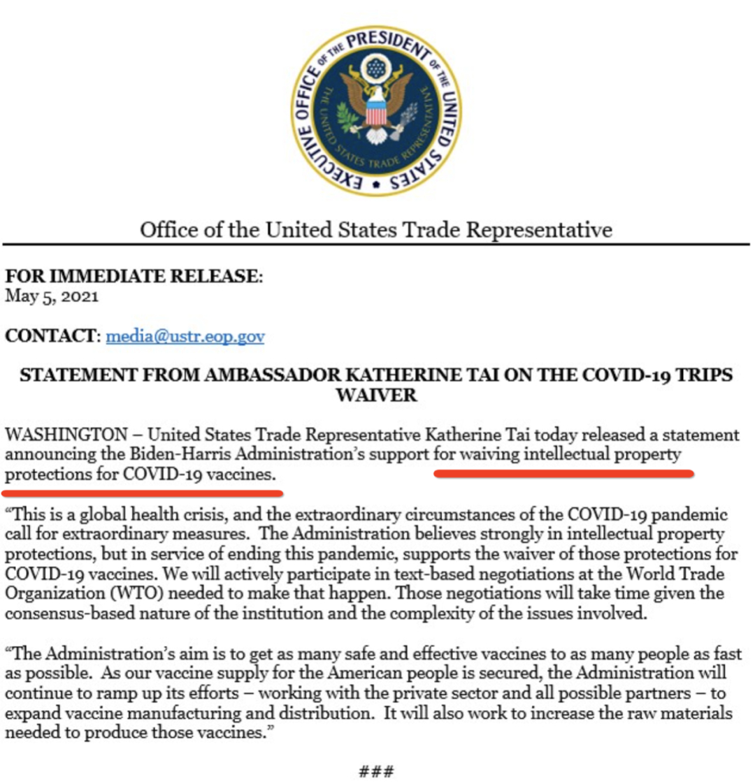 星医百 【星医百】美国放弃新冠疫苗专利？德国反对！瑞士也发声明了