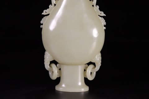 |回流 老和田玉双凤耳瓶、玉质细腻紧密