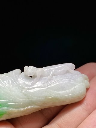 翡翠|清 天然翡翠 飘绿 翡翠白菜 螳螂 把件挂件