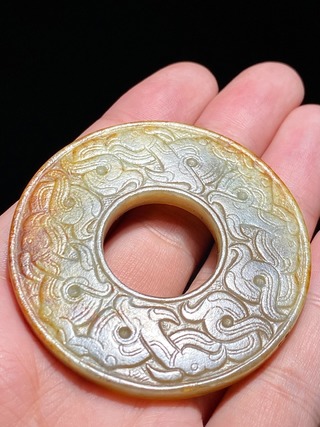 和田玉籽料|明 和田玉籽料 凤纹 玉璧 挂件