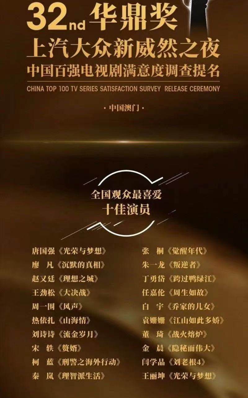 朱一龙|朱一龙和白宇同时入围第32届华鼎奖，和任嘉伦、周一围成最大赢家