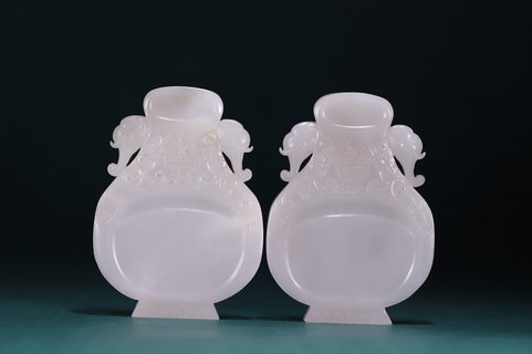 |回流 和田玉太平有象砚台一对