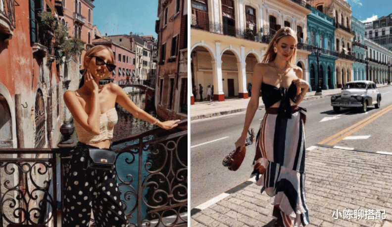 小陈聊搭配|为了显高也太拼了！这个博主直接用抹胸配长裙，看起来却很优雅