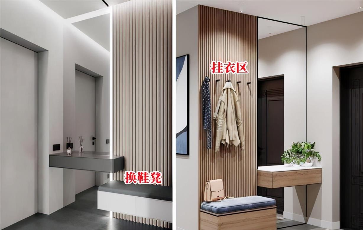 一高一低，2组悬空柜当玄关柜用，该有的都有，功能性丝毫不输！