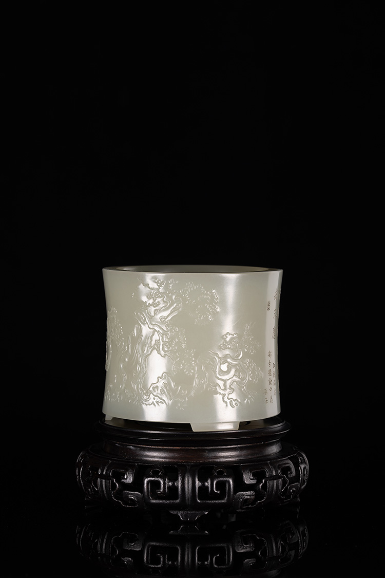 玉雕|「璞玉雅藏」 文房玉器 清奇古怪笔筒 苏工玉雕大师瞿利军作品