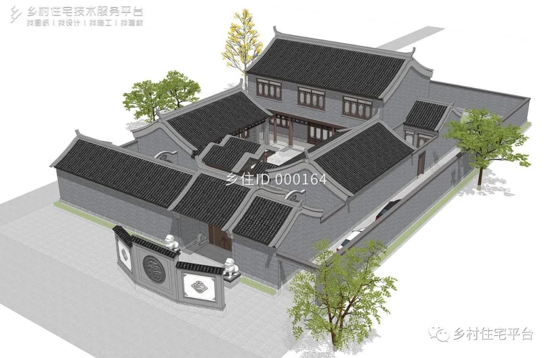 乡村住宅免费图纸土建117万宽19m深27m安徽阜阳二层中式四合院