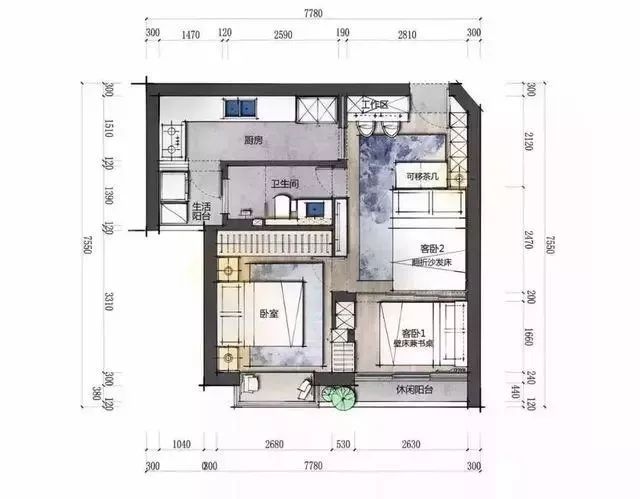 48㎡的小蜗居,轻轻松松挤出2房,太赞了!