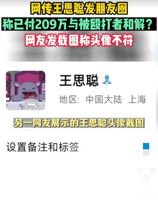 王思聪|王思聪朋友圈截图声称花费209万和解?博主发文否认:头像早就换了