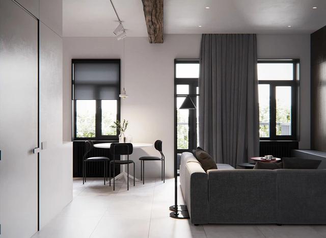 47平方米的极简装修小户型,木纹色调和灰白主调的搭配