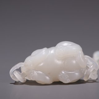 玉雕|旧藏·和田玉雕貔貅锁链手链