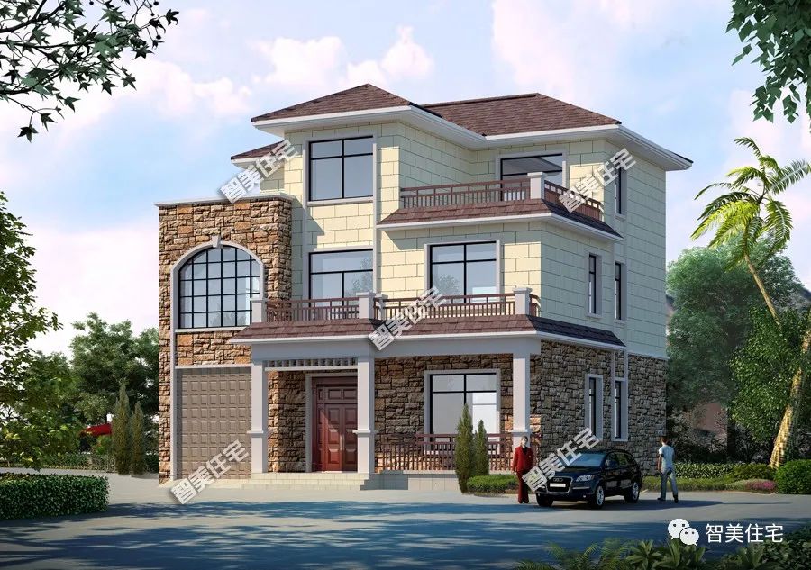 带车库和堂屋设计，还有双露台，盖一栋这样的简欧别墅真不赖