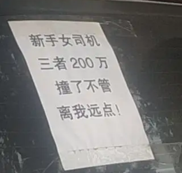 新手女司机上路,车尾6张贴“保命符”,路人:家庭地位挺高的吧
