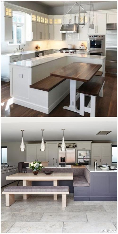 厨房岛台搭配4种台面做错层,颜值高实用性强,恨不得每个都安排上