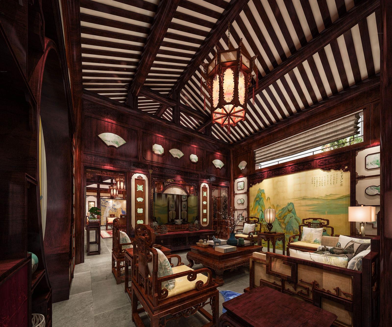 中式别墅红木装修,再现传统红木文化神韵
