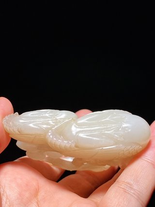 和田玉籽料|清 和田玉籽料白玉 一路连科 鹭鸶 摆件 把件