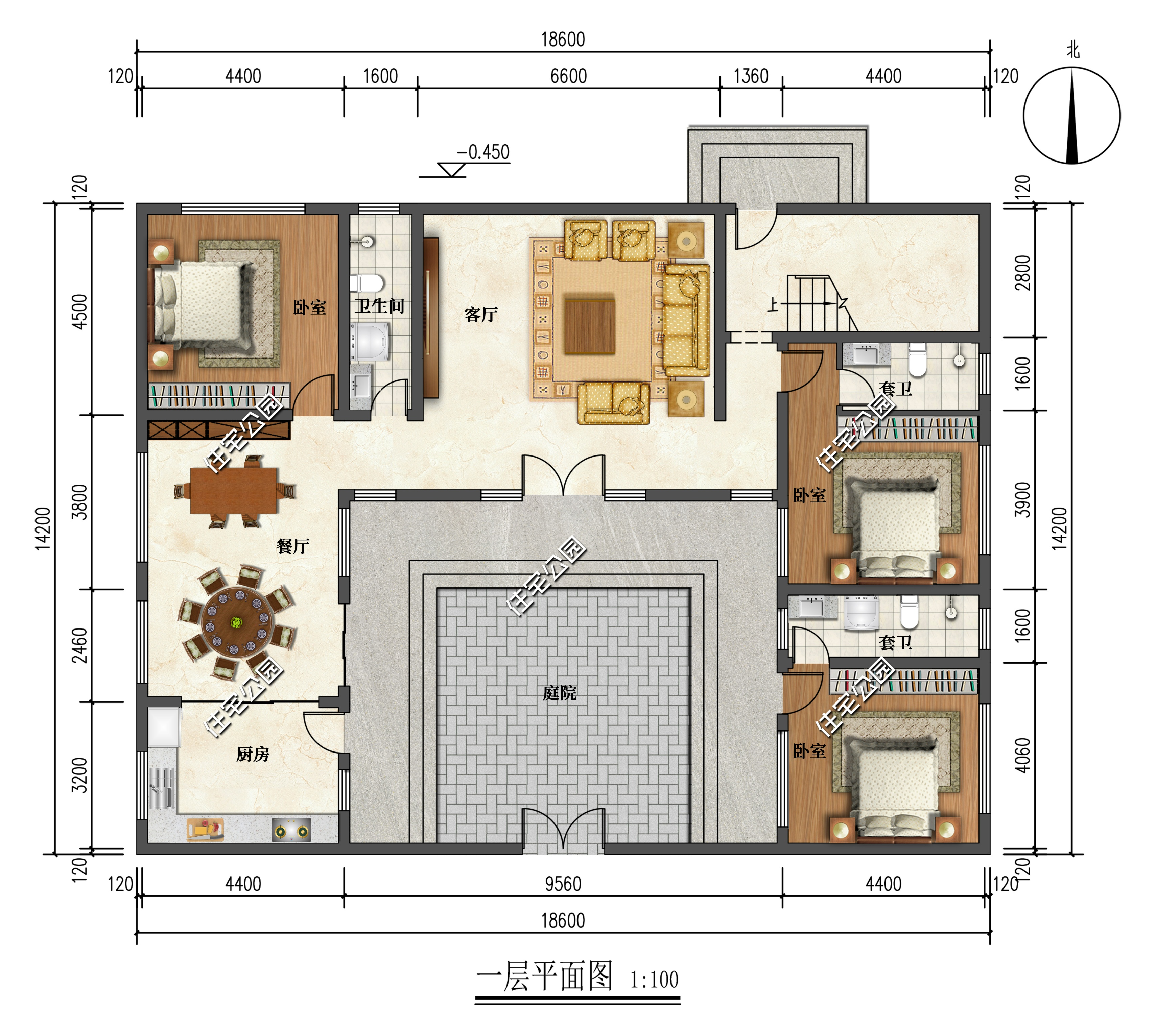 客厅|18×14米二层新中式三合院，一层自住，二层做民宿，坐着就能赚钱
