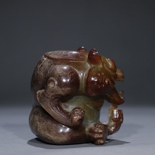 |旧藏【汉高古玉 子母熊】把件