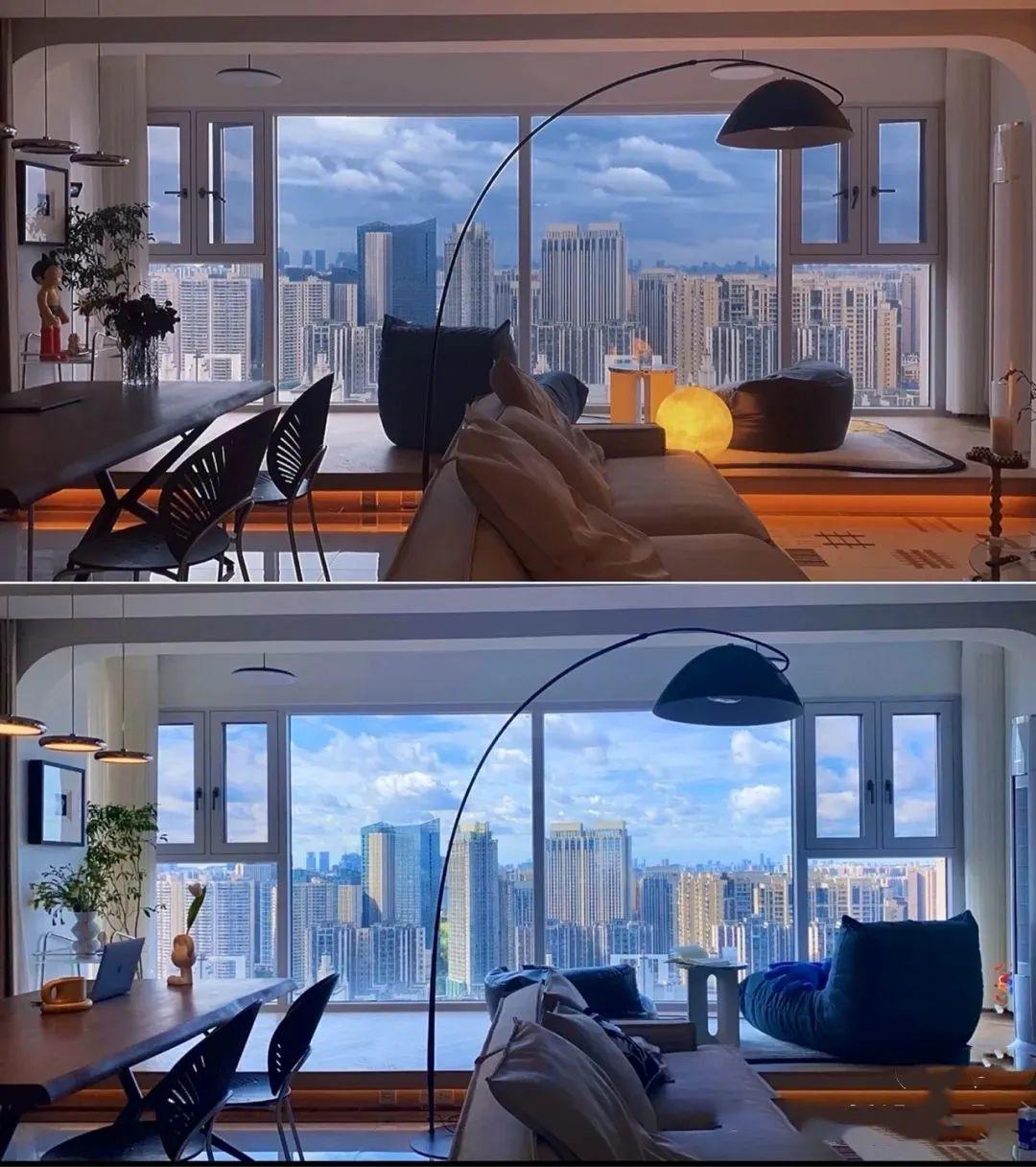 同样阳台纳入室内,他家就格外优秀,靠着落地窗,局部抬升做地台